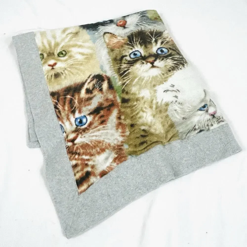 Fleece Fabric Lap Baby Blanket - Cats Kittens with Flowers